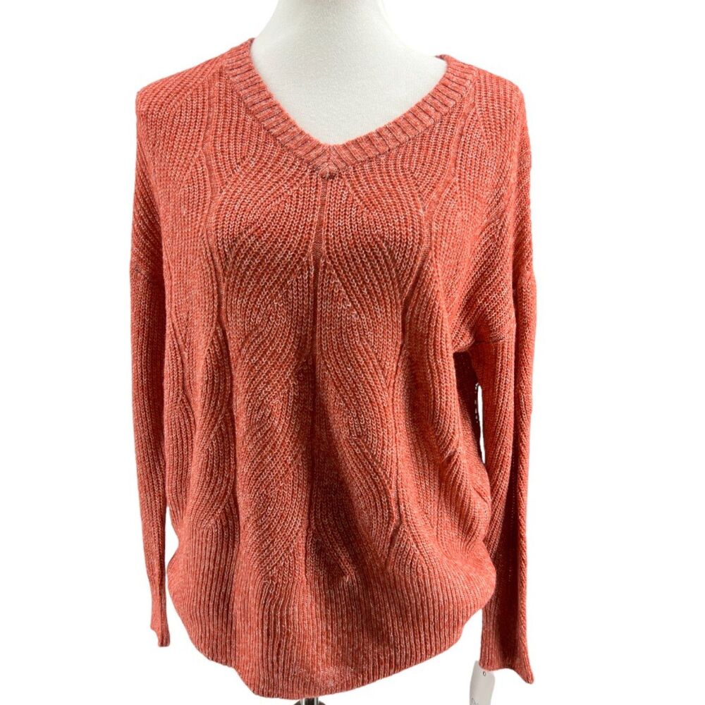 Women's Pullover Cable knit Sweater Sz Small Coral Oversized